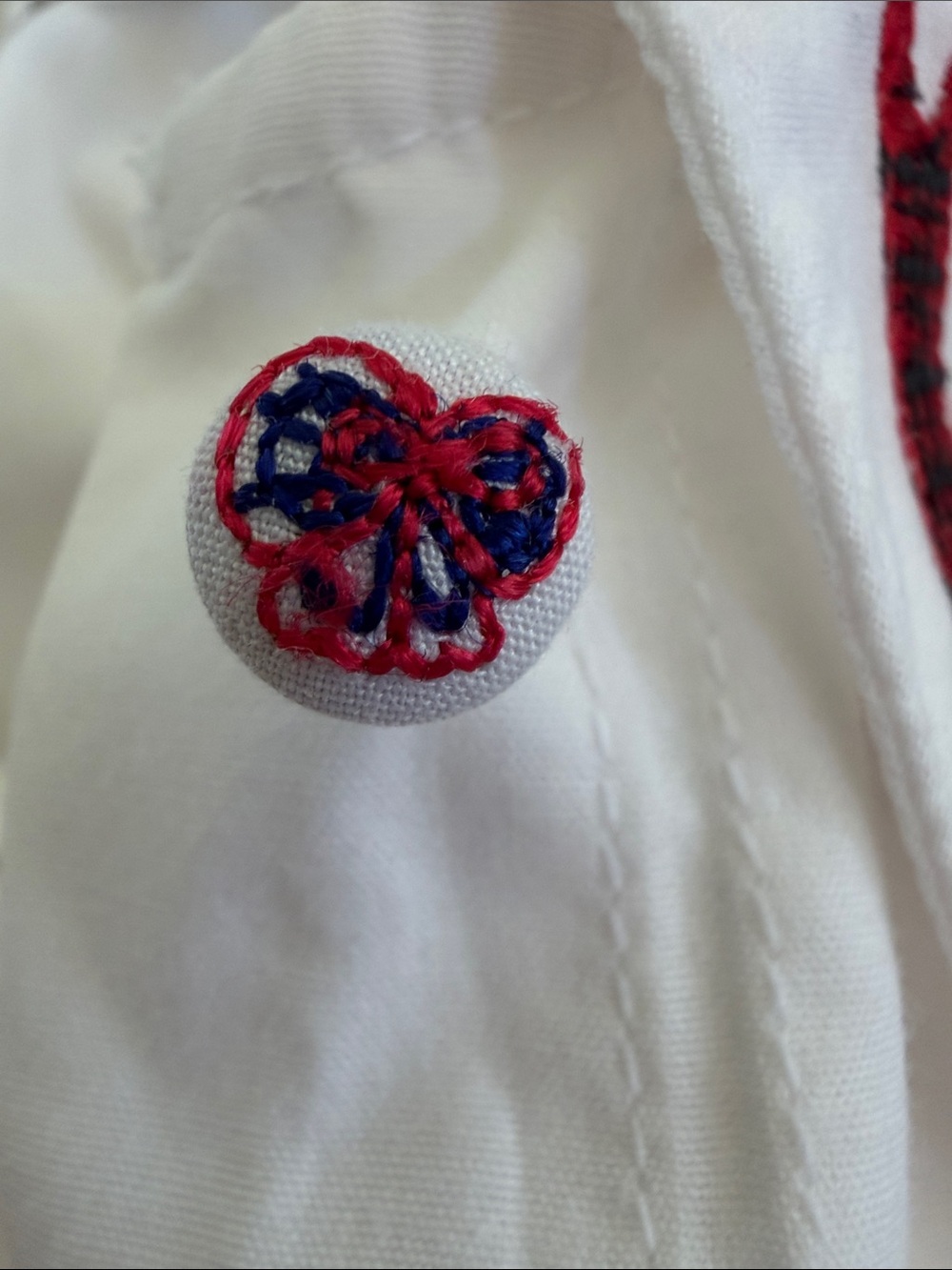 VINTAGE 1980s White Cotton Button-Down Blouse with Embroidered Peter Pan Collar - Picture 5 of 8